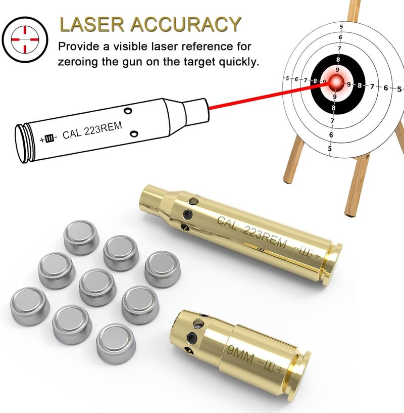 StrongTools BoreSighter for 22LR/223/9MM/7.62X39MM/30-30/30-06/.25/270/243/308/7MM/ 45ACP Colt Caliber Rifle Scope Handgun Brass Red Dot Boresight Kit for Hunting with AG3 Batteries (Special, Bullet Type) - Image 5
